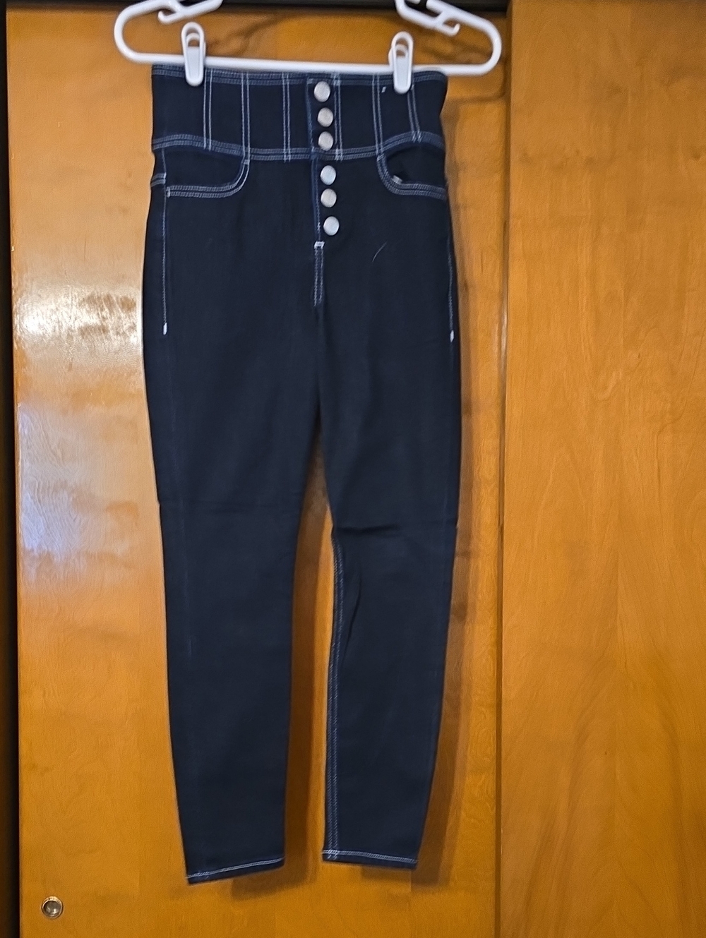 Express High-Rise Black Jeans with White Contrast Stitching